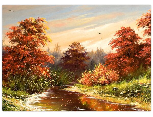 Tablou - Râu în peisaj de toamnă (70x50 cm)