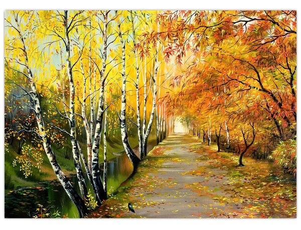 Tablou - Alee romantică de-a lungul apei, pictură în ulei (70x50 cm)