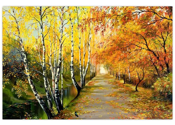 Tablou - Alee romantică de-a lungul apei, pictură în ulei (90x60 cm)