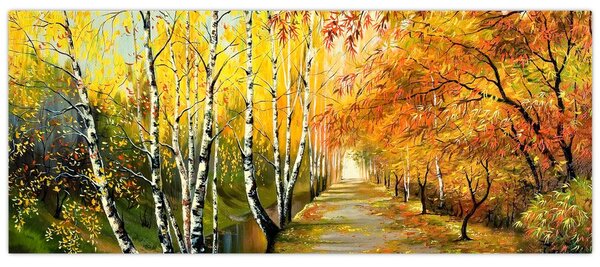 Tablou - Alee romantică de-a lungul apei, pictură în ulei (120x50 cm)