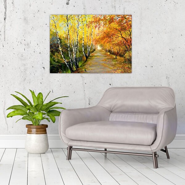 Tablou - Alee romantică de-a lungul apei, pictură în ulei (70x50 cm)