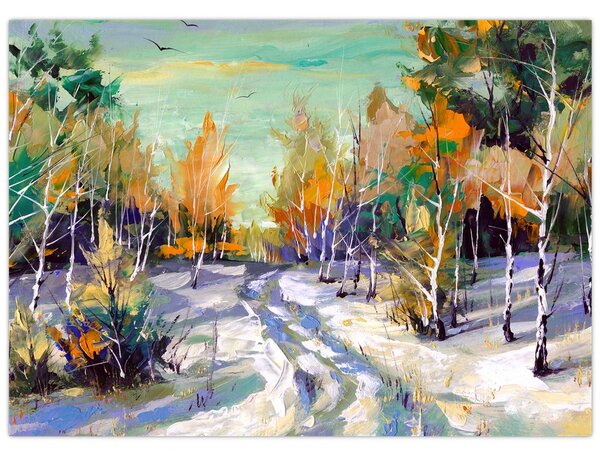 Tablou - Drum înzăpezit prin pădure (70x50 cm)
