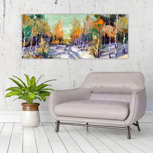 Tablou - Drum înzăpezit prin pădure (120x50 cm)