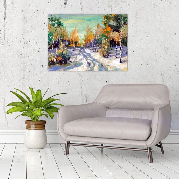 Tablou - Drum înzăpezit prin pădure (70x50 cm)