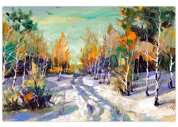 Tablou - Drum înzăpezit prin pădure (90x60 cm)