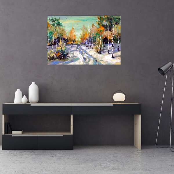 Tablou - Drum înzăpezit prin pădure (90x60 cm)