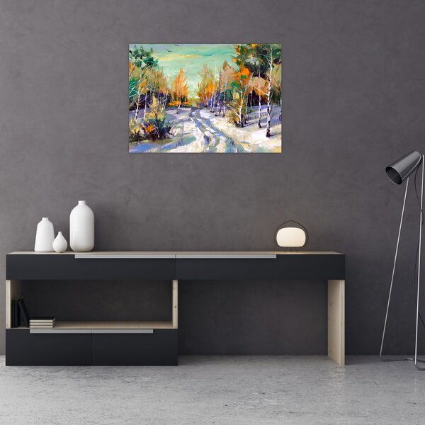 Tablou - Drum înzăpezit prin pădure (70x50 cm)