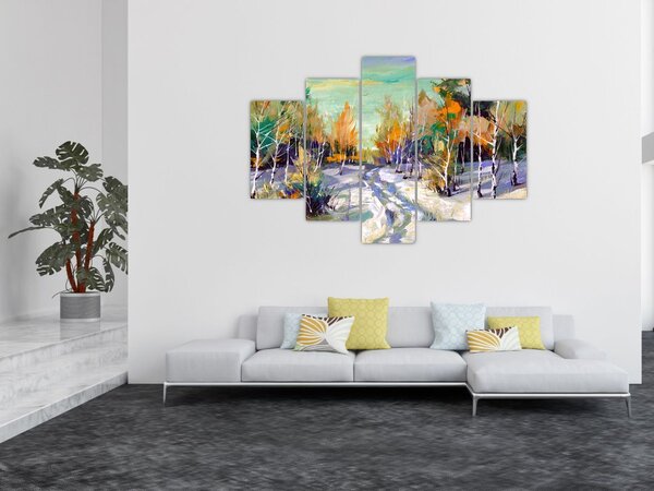 Tablou - Drum înzăpezit prin pădure (150x105 cm)