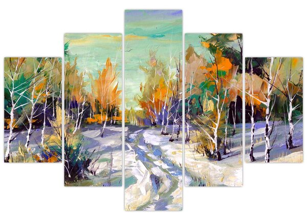Tablou - Drum înzăpezit prin pădure (150x105 cm)