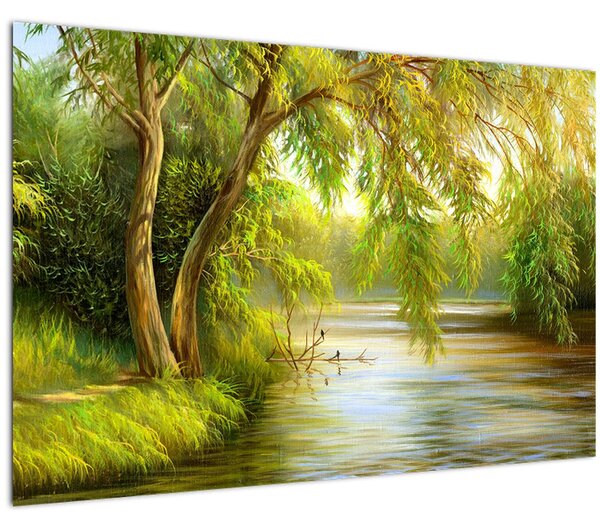 Tablou - Salcie lângă lac, pictură în ulei (90x60 cm)