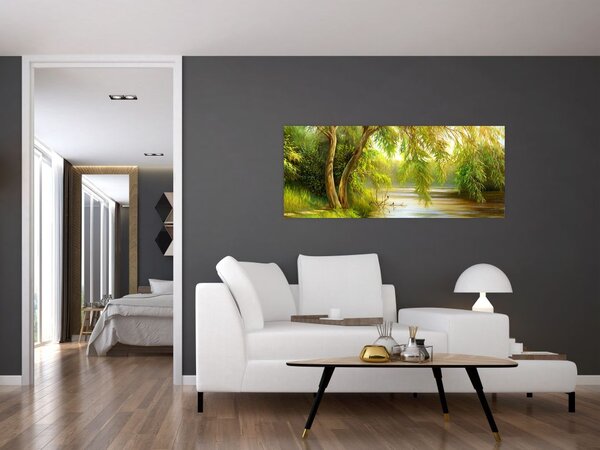 Tablou - Salcie lângă lac, pictură în ulei (120x50 cm)