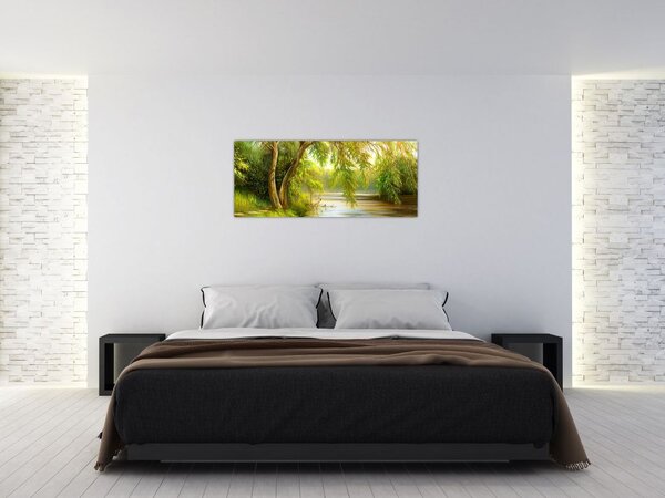 Tablou - Salcie lângă lac, pictură în ulei (120x50 cm)