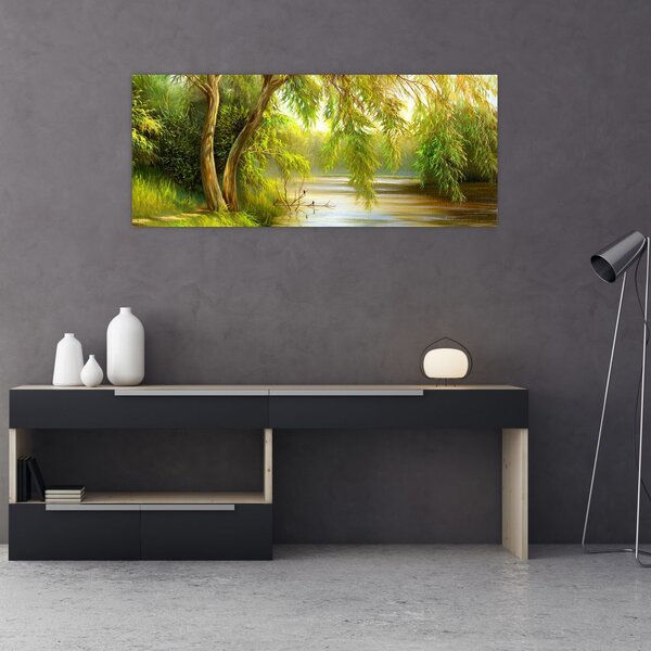Tablou - Salcie lângă lac, pictură în ulei (120x50 cm)