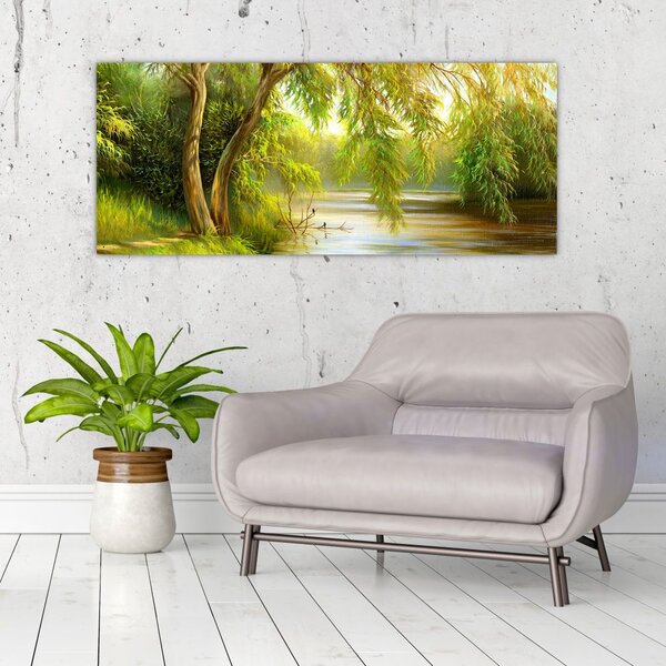 Tablou - Salcie lângă lac, pictură în ulei (120x50 cm)