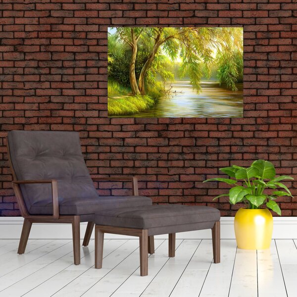 Tablou - Salcie lângă lac, pictură în ulei (90x60 cm)