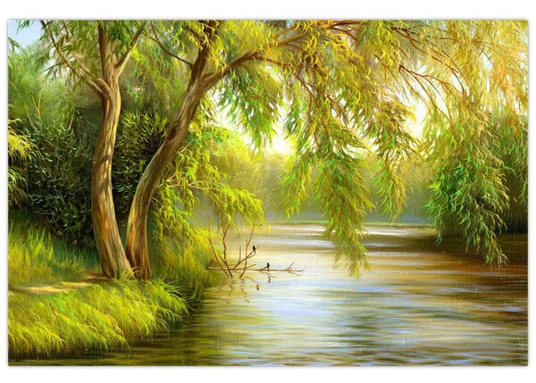Tablou - Salcie lângă lac, pictură în ulei (90x60 cm)