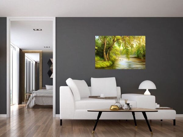 Tablou - Salcie lângă lac, pictură în ulei (90x60 cm)