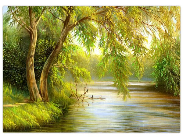 Tablou - Salcie lângă lac, pictură în ulei (70x50 cm)