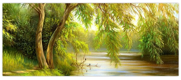 Tablou - Salcie lângă lac, pictură în ulei (120x50 cm)