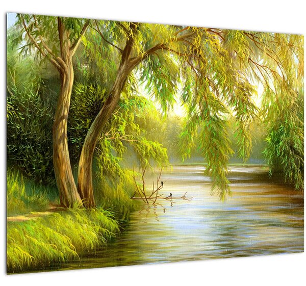 Tablou - Salcie lângă lac, pictură în ulei (70x50 cm)
