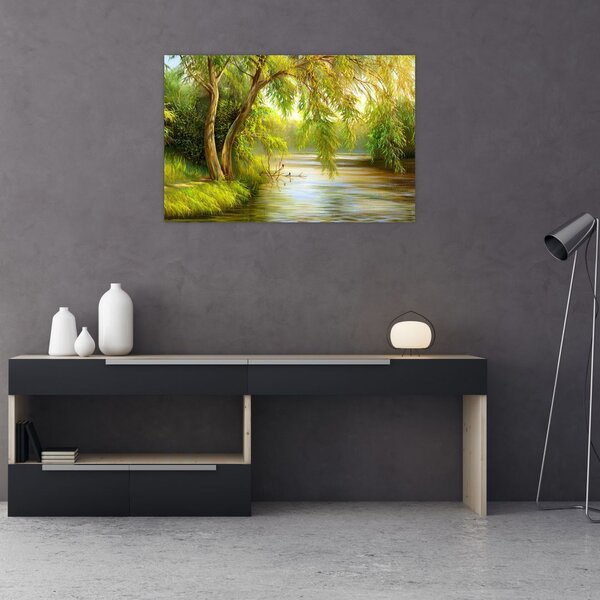 Tablou - Salcie lângă lac, pictură în ulei (90x60 cm)