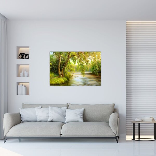 Tablou - Salcie lângă lac, pictură în ulei (90x60 cm)