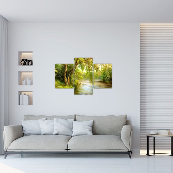 Tablou - Salcie lângă lac, pictură în ulei (90x60 cm)