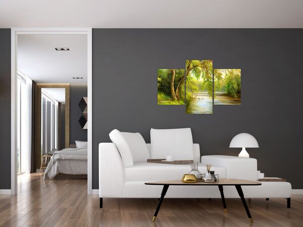 Tablou - Salcie lângă lac, pictură în ulei (90x60 cm)