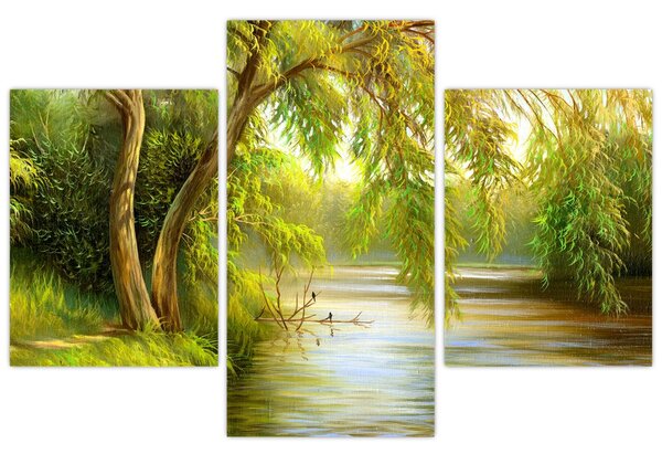 Tablou - Salcie lângă lac, pictură în ulei (90x60 cm)