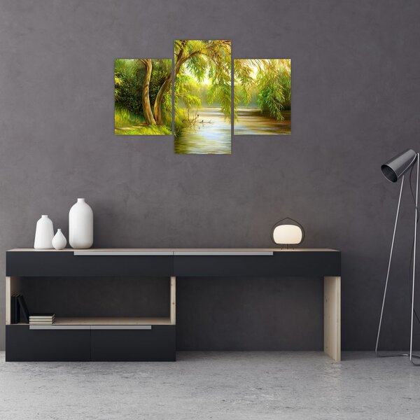 Tablou - Salcie lângă lac, pictură în ulei (90x60 cm)
