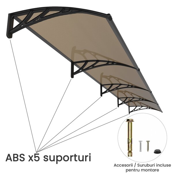 Copertina PREMIUM 400x80 cm, Policarbonat 6 mm, Suporturi din ABS, Negru/Bronz
