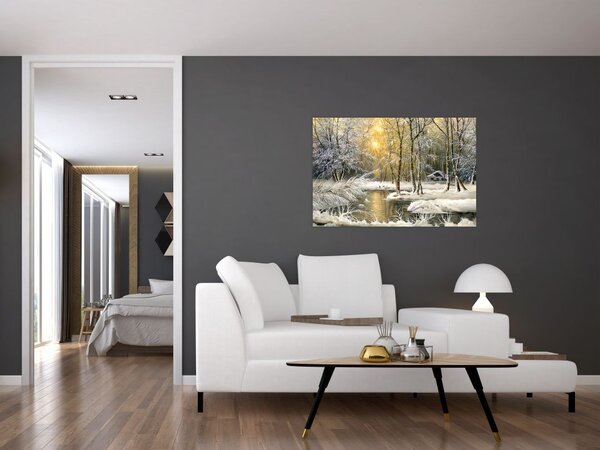 Tablou - Cabană în pădure, pictură în uei (90x60 cm)
