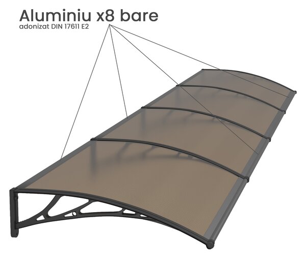 Copertina PREMIUM 400x80 cm, Policarbonat 6 mm, Suporturi din ABS, Negru/Bronz