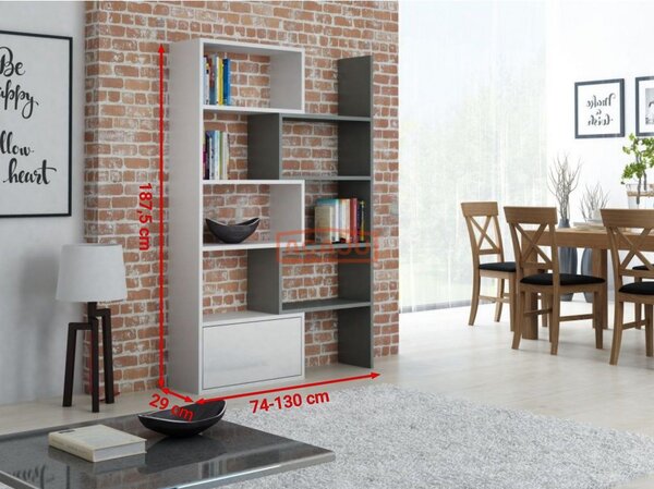 Biblioteca PACO, alb, PAL laminat, 74/130x29x188 cm