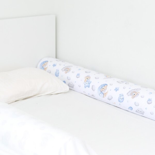 Protectie pat copii din burete cu husa bumbac detasabila Kidizi Sleepy Teddy, ideala si ca protectie perete pat