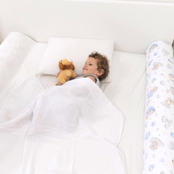 Protectie pat copii din burete cu husa bumbac detasabila Kidizi Sleepy Teddy, ideala si ca protectie perete pat