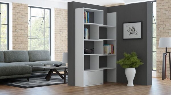Biblioteca PACO, alb, PAL laminat, 74/130x29x188 cm