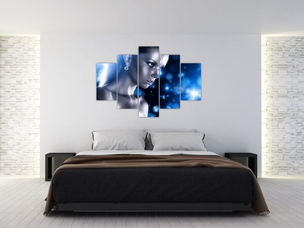 Tablou - Femeia, sclipici albastru (150x105 cm)