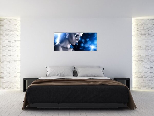 Tablou - Femeia, sclipici albastru (120x50 cm)
