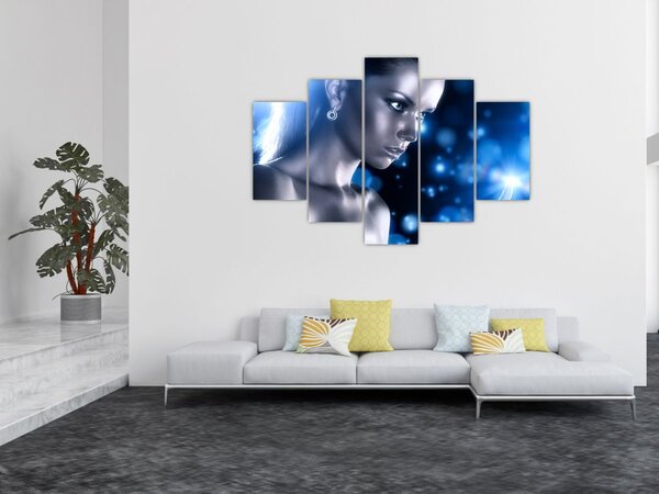 Tablou - Femeia, sclipici albastru (150x105 cm)