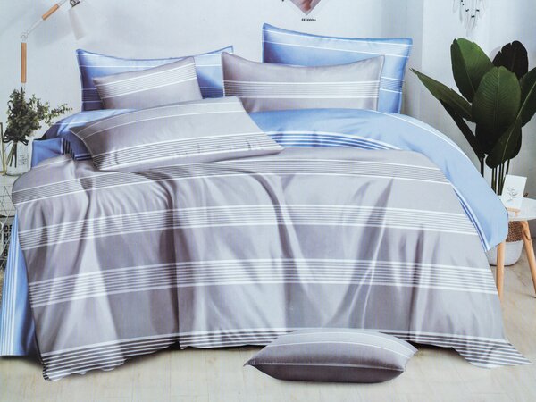 Lenjerie de pat din bumbac Culoare gri-albastru SKENO + husa de perna 40 x 50 cm gratuit