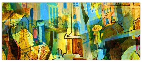 Tablou - Arhitectură, abstractizare cubistă (120x50 cm)