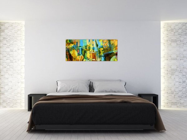 Tablou - Arhitectură, abstractizare cubistă (120x50 cm)