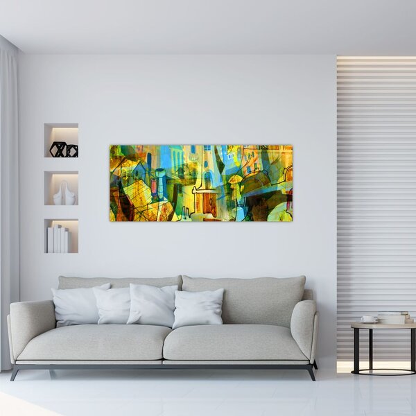 Tablou - Arhitectură, abstractizare cubistă (120x50 cm)