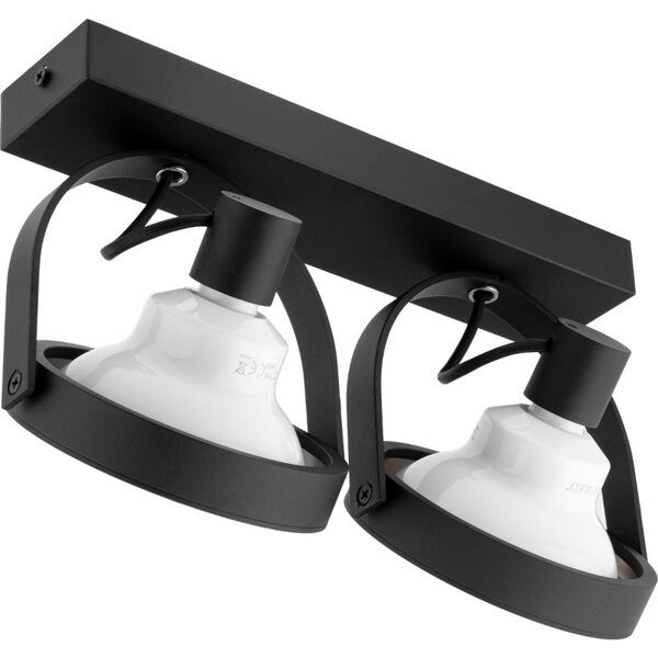 Aplica Leon dubla, 2xLED GU10 35W, design minimalist, rotatie 350 grade, inclinatie 90 grade, negru mat