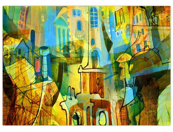 Tablou - Arhitectură, abstractizare cubistă (70x50 cm)