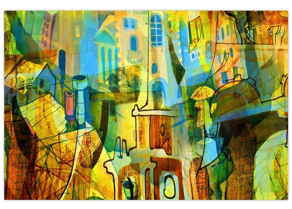 Tablou - Arhitectură, abstractizare cubistă (90x60 cm)