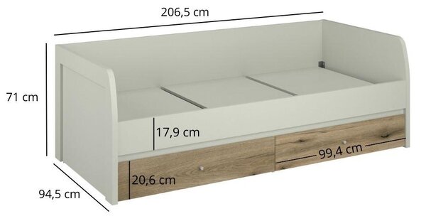 Pat de o persoană 90 cm (váľanda) Kodro (cașmir + stejar evoke) (cu somieră) (cu sp. depozitare). 1116939