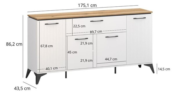 Comodă Vejares 2 (alb + stejar evoke). 1116992