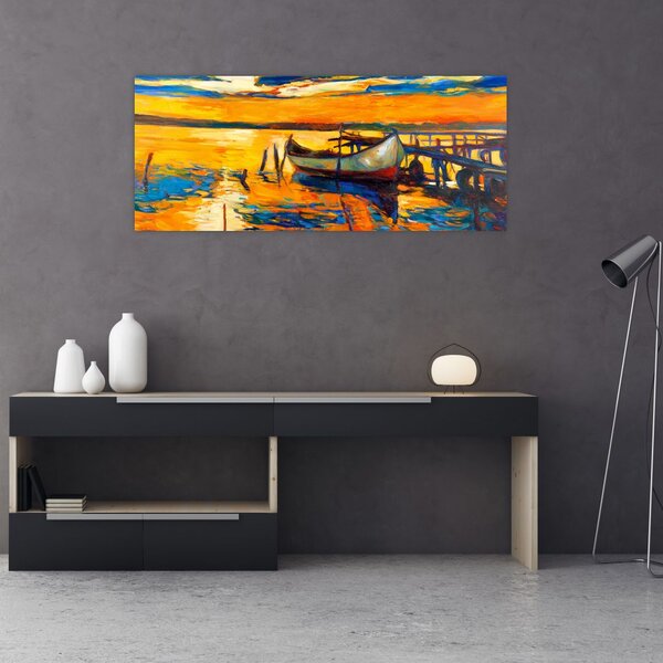 Tablou - Barca la apus de soare (120x50 cm)